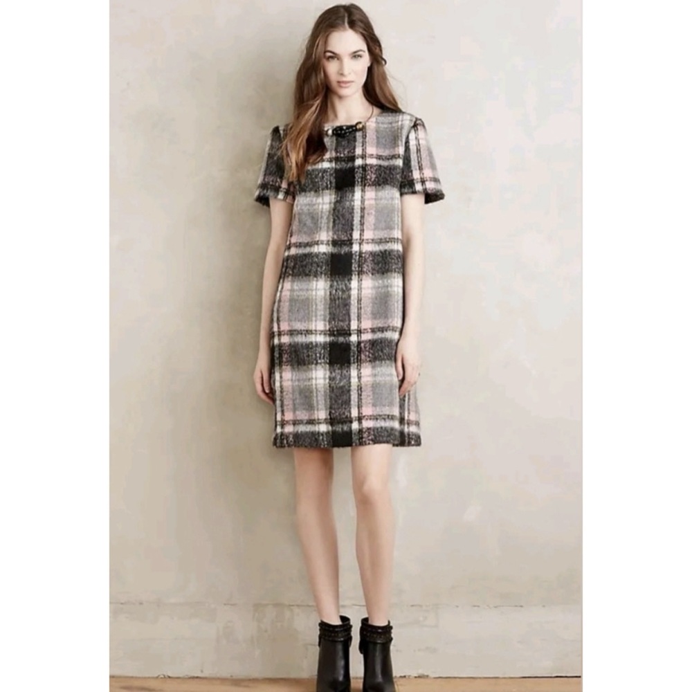 Anthropologie Line + Dot Frontier Plaid Mini Dress Wool Blend Fall Winter Boho
